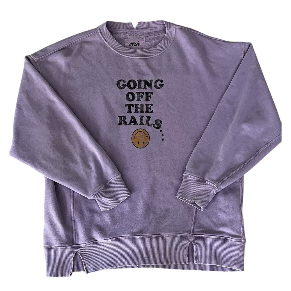 Aerie Oversized Distressed Sweatshirt Purple Size X-Small